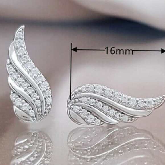 NEW Angel Wings 925 Silver Stud Earrings - Picture 3 of 4